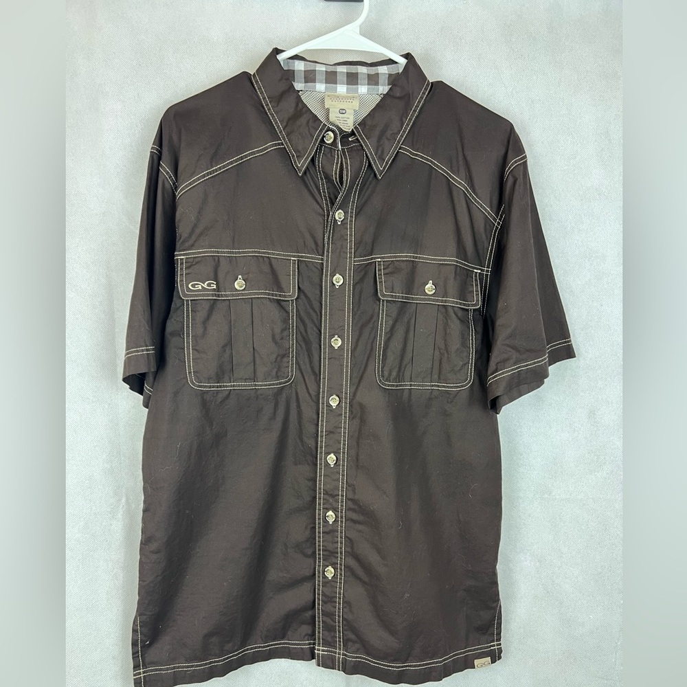 Mens Game Guard brown button down shirt small